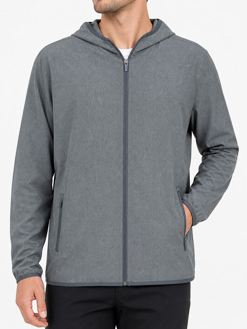 True Classic Mens Gray Active Performance Stretch Shell Jacket Hooded Full Zip L